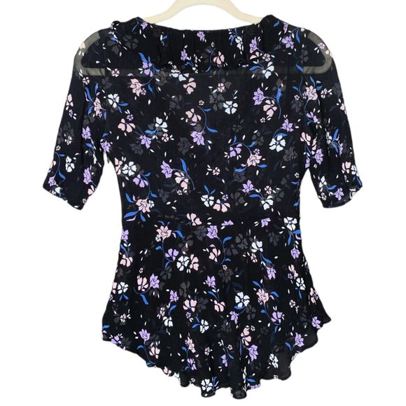 Veronica Beard Ayia Silk Chiffon Blouse Black Floral 0 Feminine Top - Picture 4 of 10